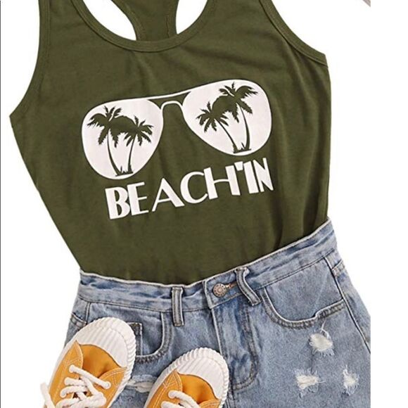 Tank “Beach in” graphic army green loose - Picture 1 of 8